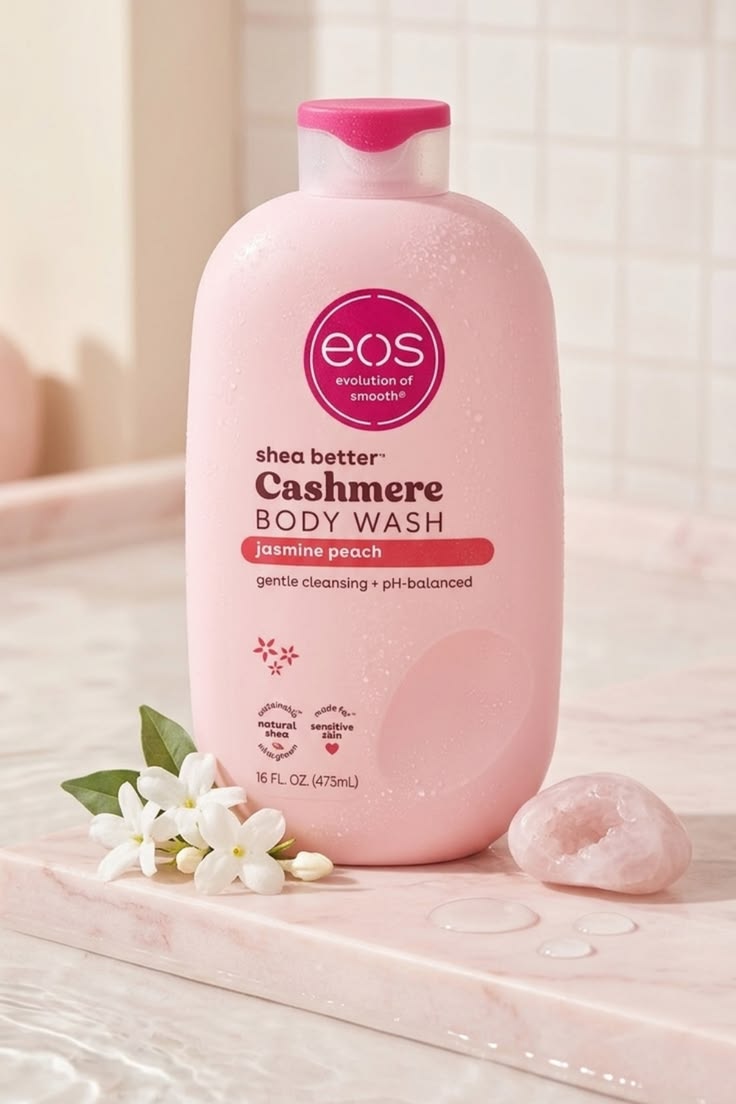 EOS Cashmere Body Wash – Jasmine Peace, Moisturizing Body Wash, Creamy Gel Formula, with Shea Butter, Glycerin, Vitamin E, pH Balanced, Sensitive Skin, Vegan, 16 fl oz